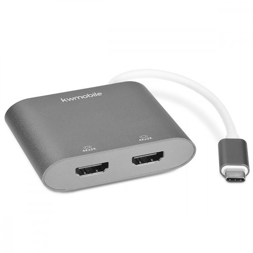 USB-C adapter dupla HDMI 4k 30Hz, Kwmobile, ezüst, fém, 50604.01