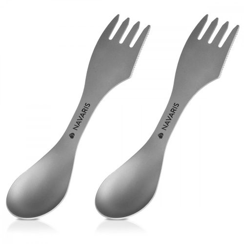 2 x Navaris 3 az 1-ben Titanium Camping Spork készlet, Villa, Kanál, Kés, 51390.02