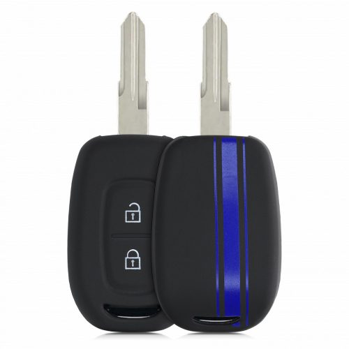 Dacia / Renault autókulcs tok - 2 gombos - Keyless Go, kwmobile, szilikon, fekete / kék, 54813.02