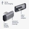 90 fokos derékszögű USB-C adapter, Kwmobile, ezüst/fekete, alumínium, 56386.01