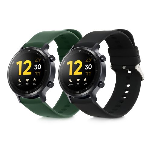 2 db szíj készlet Realme Watch S/Watch S Pro/Watch 2 Pro készülékhez, Kwmobile, fekete/zöld, szilikon, 57786.02