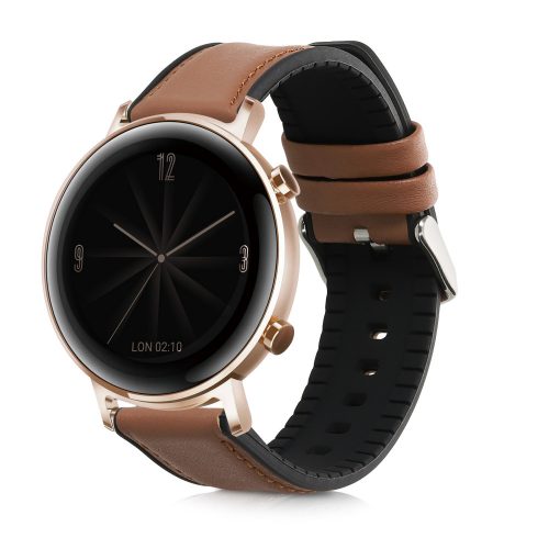 Huawei Watch 2/Watch GT2 (42 mm)/Honor Magic Watch 2 (42 mm) szíj, Kwmobile, barna/fekete, természetes bőr, 58464.05