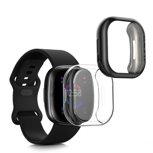 2 db Kwmobile tok készlet Fitbit Versa 4/Sense 2 telefonhoz, szilikon, fekete/átlátszó, 58874.01