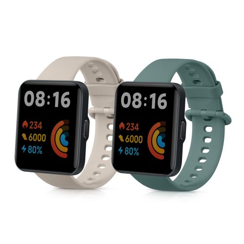 2 db szíj készlet Xiaomi Redmi Watch 2/Redmi Watch 2 Lite, Kwmobile, szürke/zöld, szilikon, 56911.06