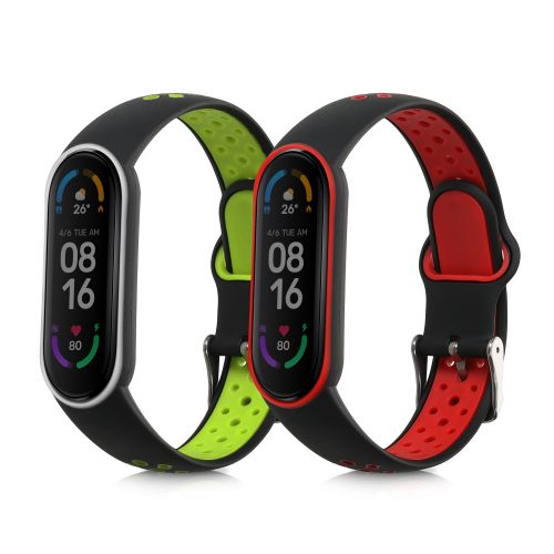 db kwmobile szíj készlet Xiaomi Mi Smart Band 6/Mi Band 6/Band 5 készülékhez, szilikon, zöld/piros, 59792.05