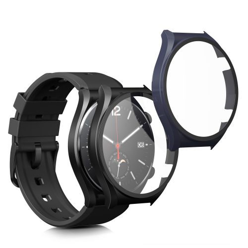 2 db Kwmobile tok biztonsági üveggel Xiaomi Watch S1, fekete/sötétkék, műanyag, KWM000015ES003C