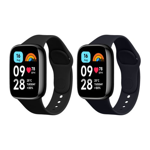 2 db Kwmobile szíj készlet Xiaomi Redmi Watch 3 Active-hoz, fekete/sötétkék, szilikon, KWM000024XY001C