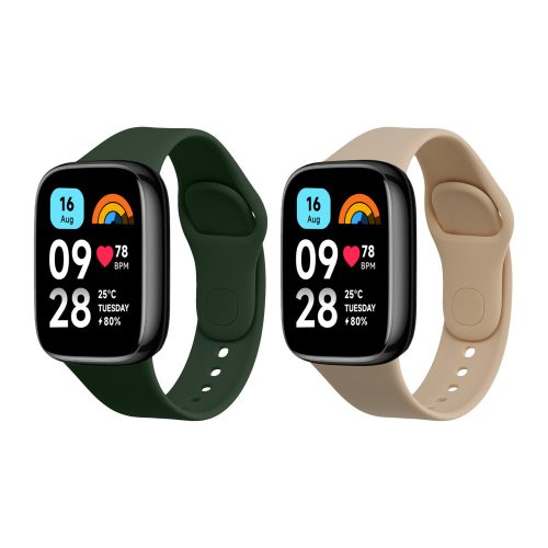 2 db Kwmobile szíj készlet Xiaomi Redmi Watch 3 Active-hoz, sötétzöld/bézs, szilikon, KWM000024XY002C