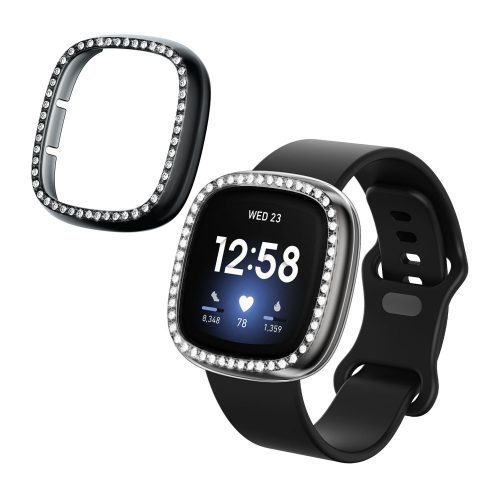 2 db Kwmobile tok készlet Fitbit Versa 3/Sense készülékhez, átlátszó/fekete, műanyag, KWM000024ZI001C