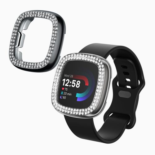 2 db Kwmobile tok készlet Fitbit Versa 4/Sense 2 készülékhez, átlátszó/fekete, műanyag, KWM000024ZJ001C