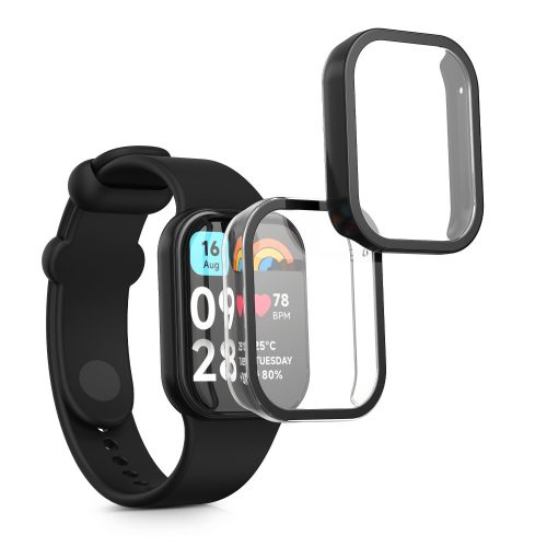 2 db Kwmobile komplett burkolat Xiaomi Mi Band 8 Pro készülékhez, átlátszó/fekete, műanyag, KWM0000250O001C