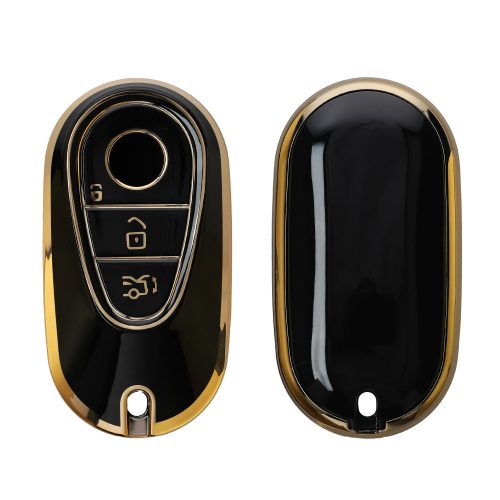 Kwmobile autókulcs fedél Mercedes Benz 3 gombokhoz - Smart Key, fekete/arany, szilikon, KWM0000252L001C