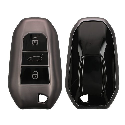 Kwmobile autókulcs fedél Peugeot/Citroen 3 gombokhoz - Smart Key, szürke/fekete, szilikon, KWM0000252W001C