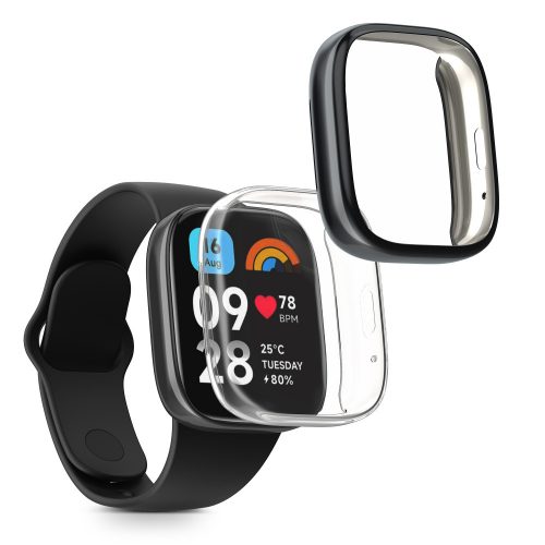 2 db Kwmobile tok készlet Xiaomi Redmi Watch 3 Active, átlátszó/fekete, szilikon, KWM000024YF003C