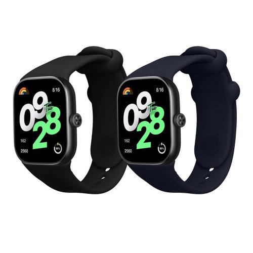 2 db Kwmobile szíj készlet Xiaomi Redmi Watch 4, fekete/sötétkék, szilikon, KWM000025BA001C