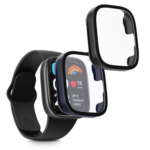 2 db Kwmobile tok biztonsági üveggel Xiaomi Redmi Watch 3 Active / Redmi Watch 3 Lite készülékhez, fekete/sötétkék, műanyag, KWM000024ZD003C