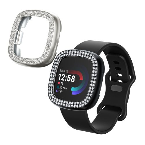 2 db Kwmobile tok készlet Fitbit Versa 4/Sense 2 készülékhez, fekete/ezüst, műanyag, KWM000024ZJ002C