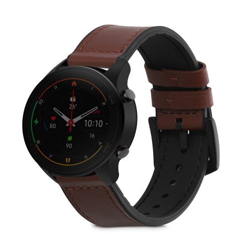 kwmobile szíj Xiaomi Mi Watch/Mi Watch Color Sporthoz, természetes bőr, barna/fekete, 60119.18